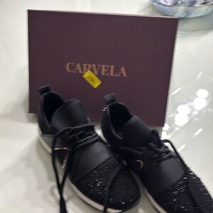 Carvela lament bling black fabric sneakers 7.5 US EUR 38 never worn $125